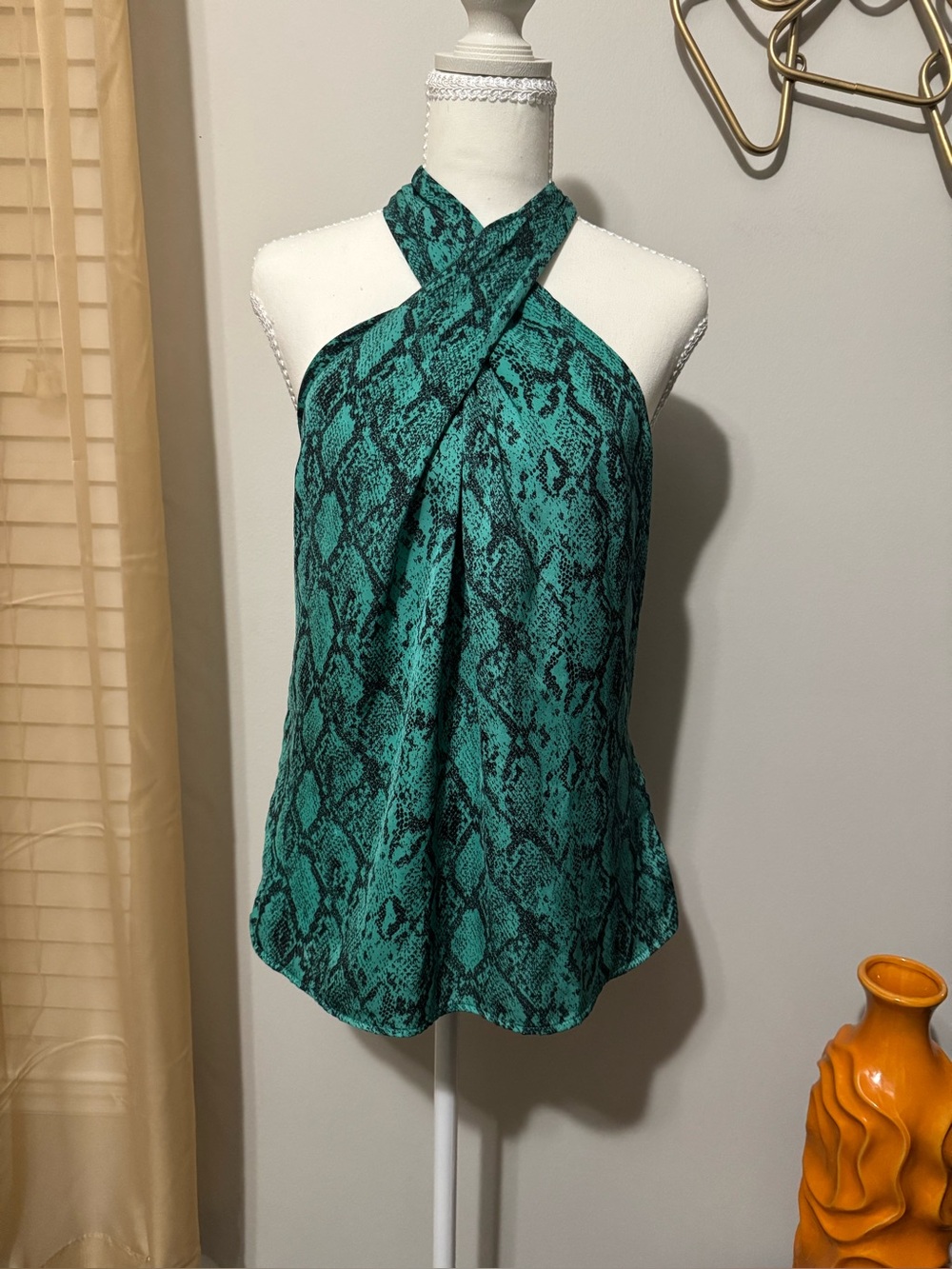 DO+BE Teal Snake-Print Halter Camisole